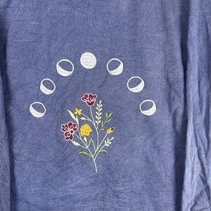 Earthbound Moon Phase Embroidered Jean‎ Jacket Lightweight Boho- Womens XXL